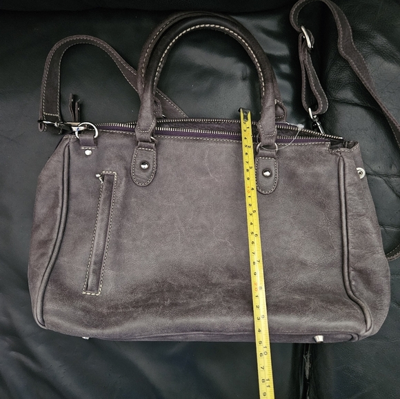 Roots 100% Leather Taupe Stainless Steel Hardware Gray Satchel Handbag Purse - Picture 16 of 16